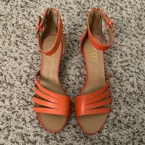 Franco Sarto Dutch Wedge Leather Sandal with Halo Ankle Strap